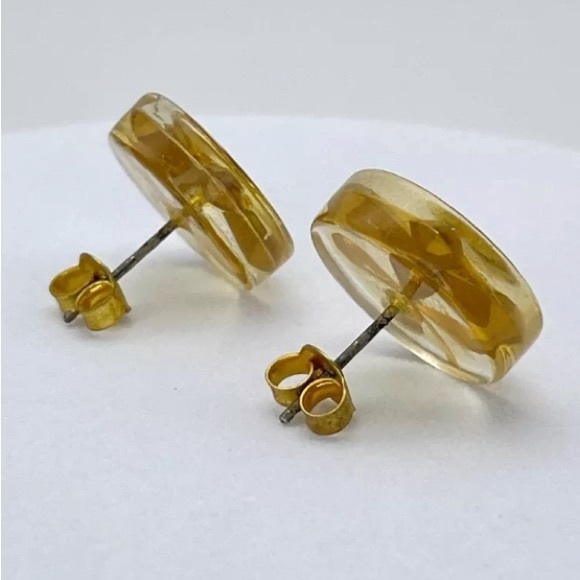 ☘️CHANEL Four Leaf Clover Pierced Earrings Gold Tone Round Clear Enamel Vintage - Picture 9 of 10